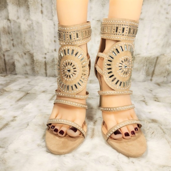 Mack J  Nude Closed Back 4.5" High Heel Sandal Shoe Sizes 10 & 11 - Picture 2 of 9